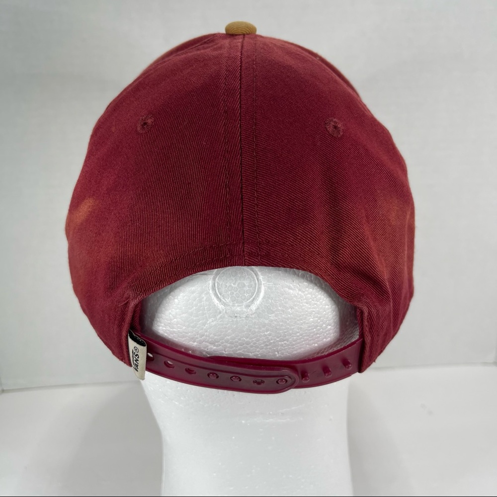 VANS Off The Wall Snapback Flat Brim Skater Hat Garnet Tan White Logo One Size - Picture 4 of 12